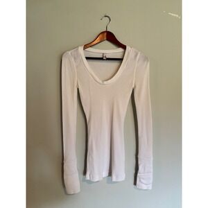 Free People Waffle Knit Thermal Top Scoop Neck Button Cuff XS